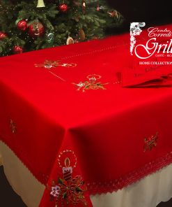 Chistmas Macramè Servizio tavola misto lino 12 posti rosso