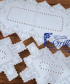 Eraclea tris centri sfilato Siciliano ricamo a mano colore bianco puro lino Bellora