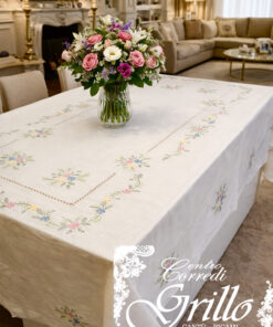 Primavera fatata Servizio tavola ricamo a mano 12 posti con tovaglioli misto lino