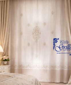 Punto Rodi Pannello tenda intaglio ricamo a mano lino Bellora colore avorio